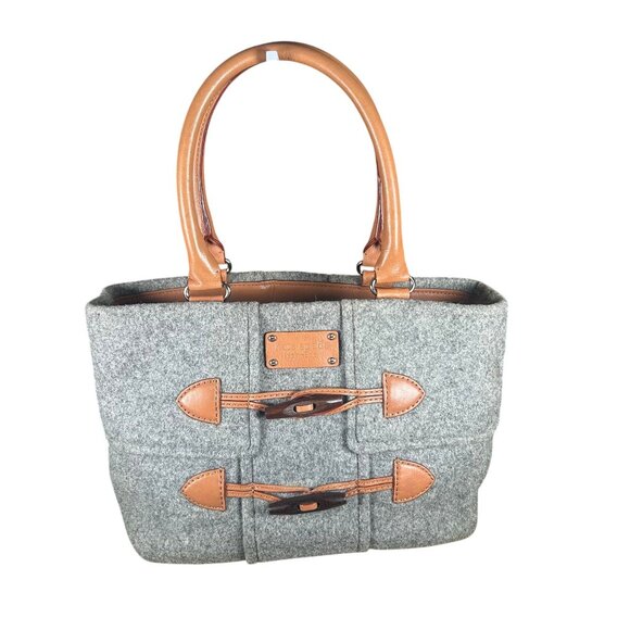Kate Spade Quinn Wool Toggle Satchel Handbag with Leather Trim in Gray & Tan EUC - Picture 1 of 14